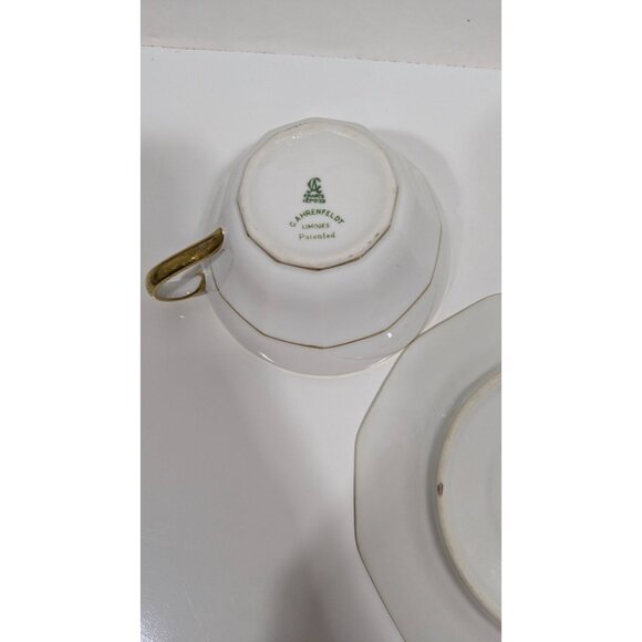 C. Ahrenfeldt Limoges France Cup Saucer Pink & Blue Flowers Gold Trim - Picture 11 of 12